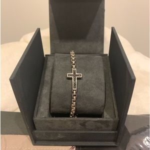 PAVÉ CROSS BRACELET IN STERLING SILVER WITH BLACK DIAMONDS